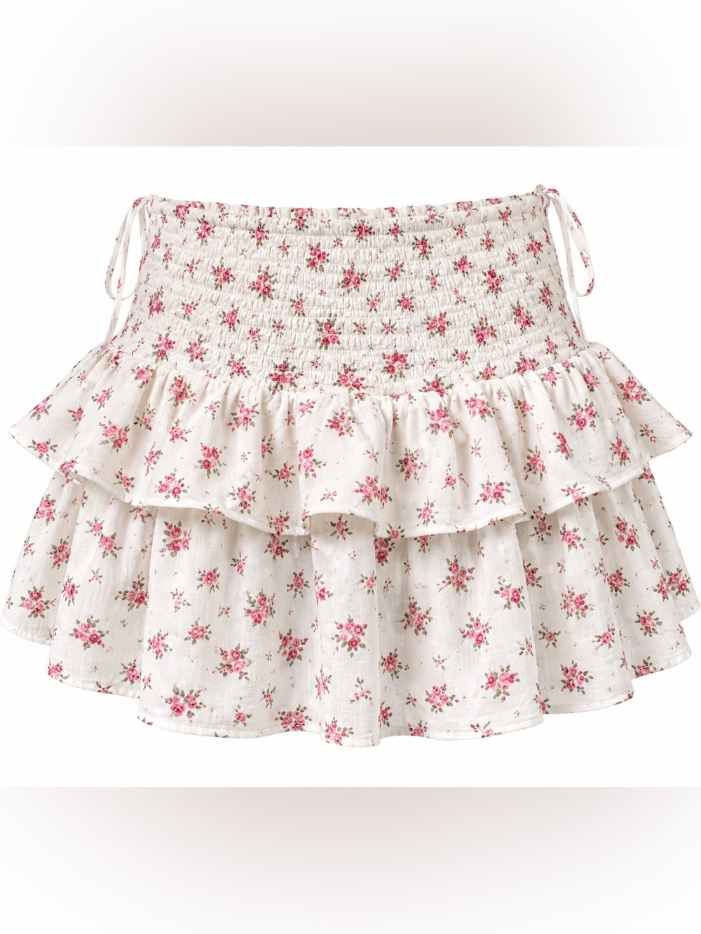 Midnight Sky White Floral Ruffle Mini Skirt M Coquette